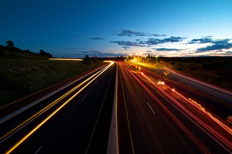 Traffic at Raton Pass on I-25 on the border of New Mexico and Colorado.