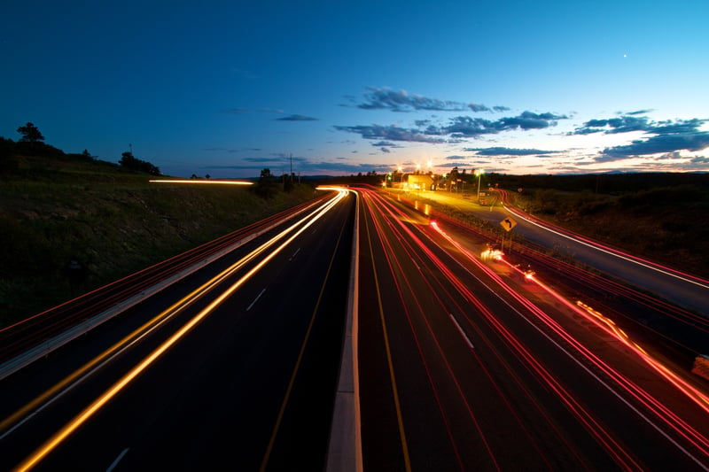 Traffic at Raton Pass on I-25 on the border of New Mexico and Colorado.